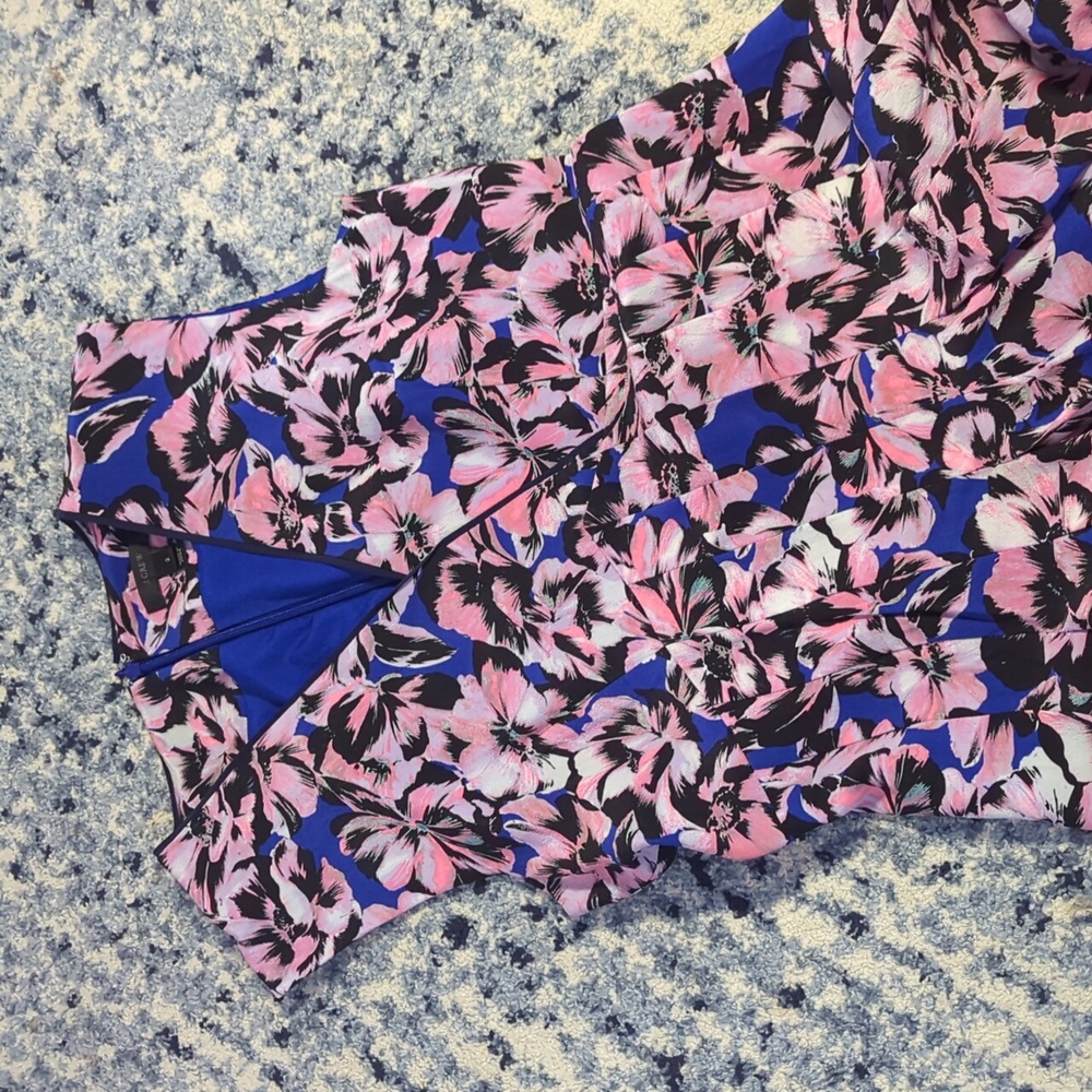 J Crew 2 silk dress floral pink blue midi length zip in back sleeveless pleated - Picture 16 of 16